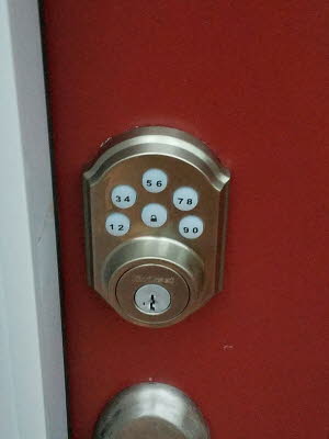 A keyless entry deadbolt door lock.